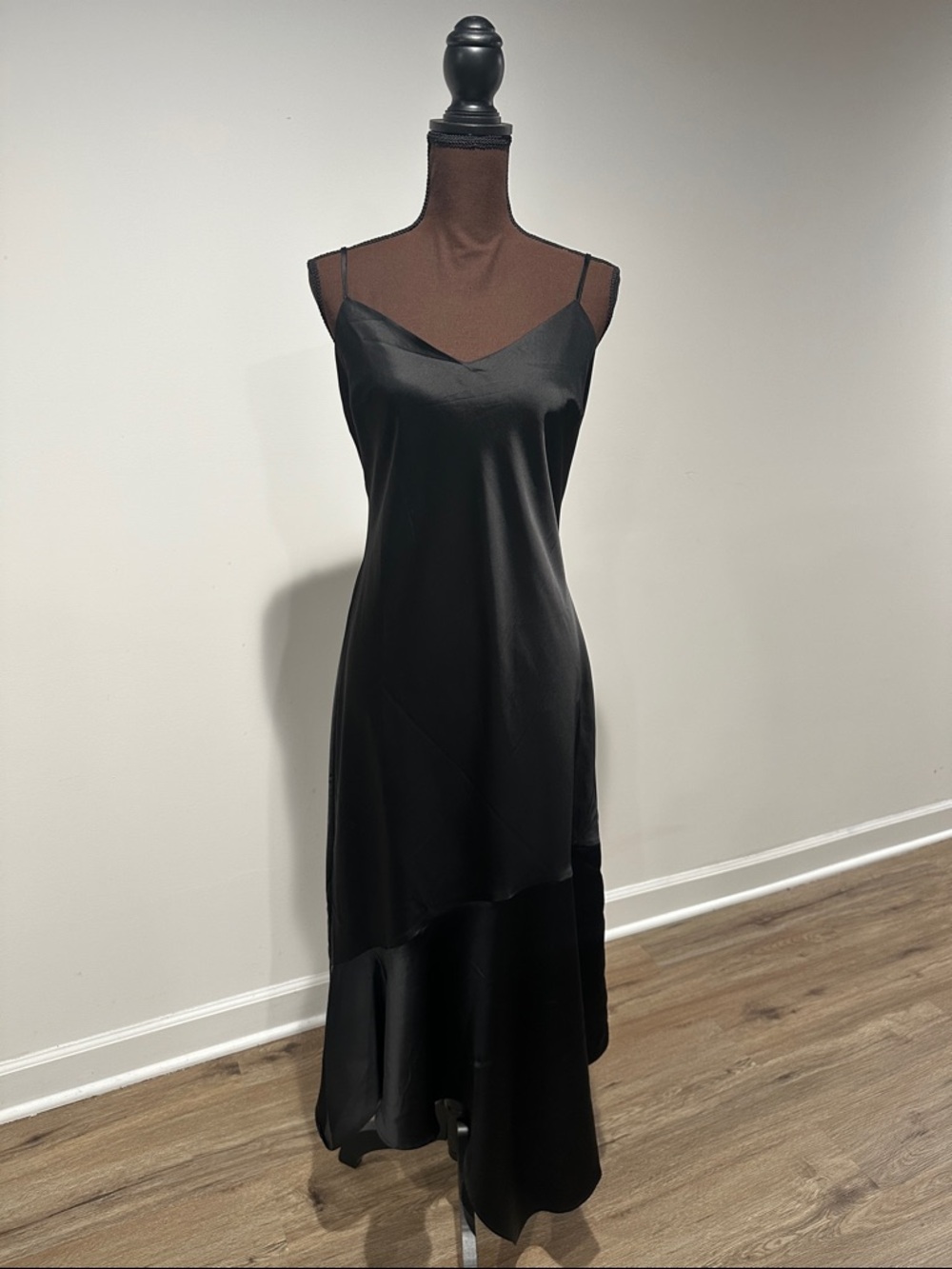 Steve Madden Black Satin Asymmetrical Slip Dress